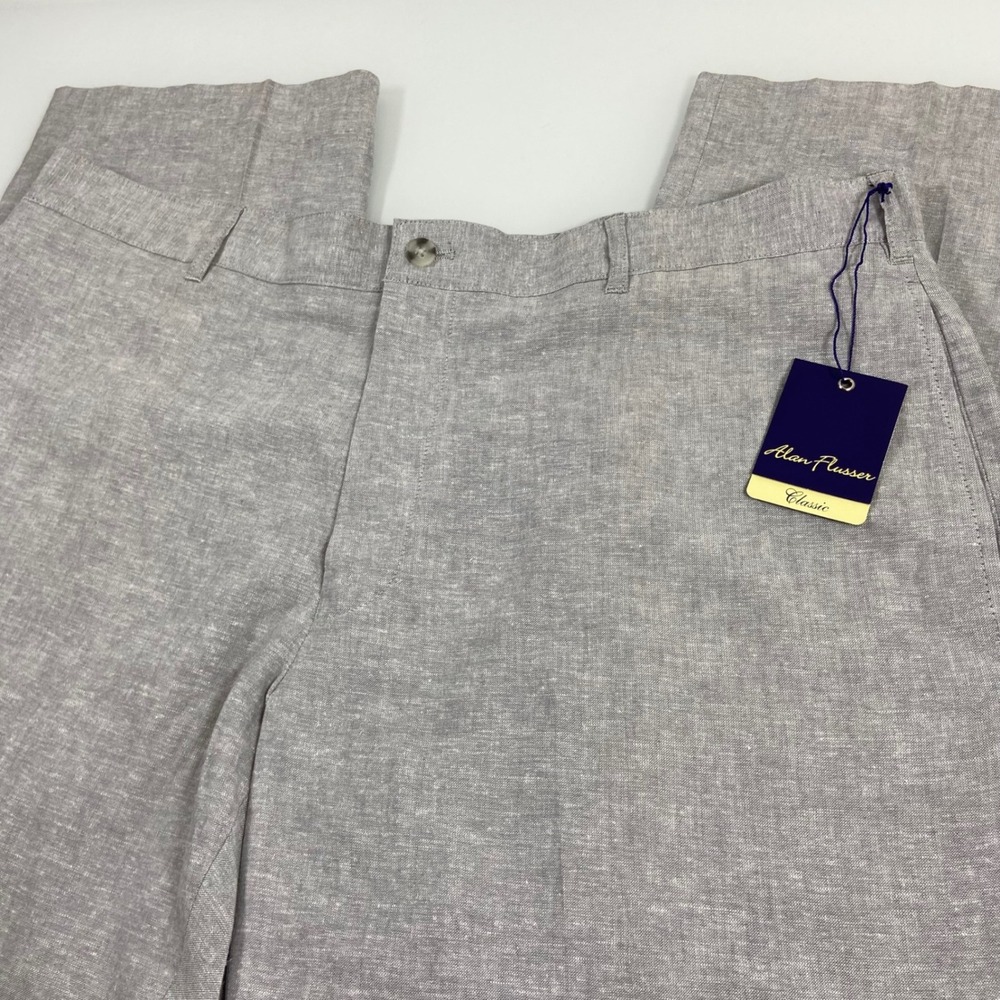 Alan Flusser Men 38(37)x30 Silver Linen Blend Flat Front Pants New Dress Trouser